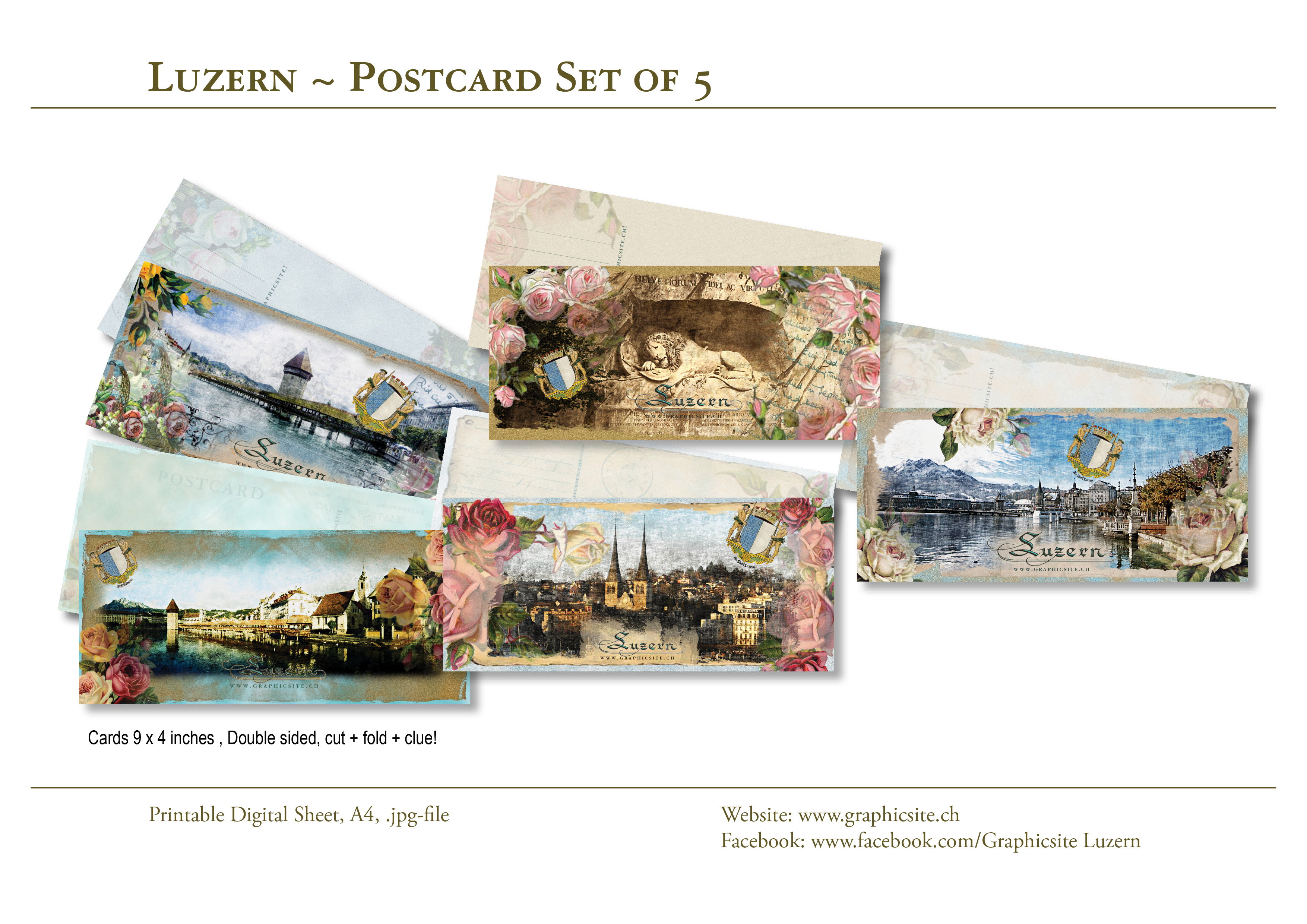 Grafiker Luzern - Karten selber drucken - Postkarten 9x4 Zoll - Luzern, #Luzern Stadt, #Postkarten, #Karten, #basteln, #Grusskarten,